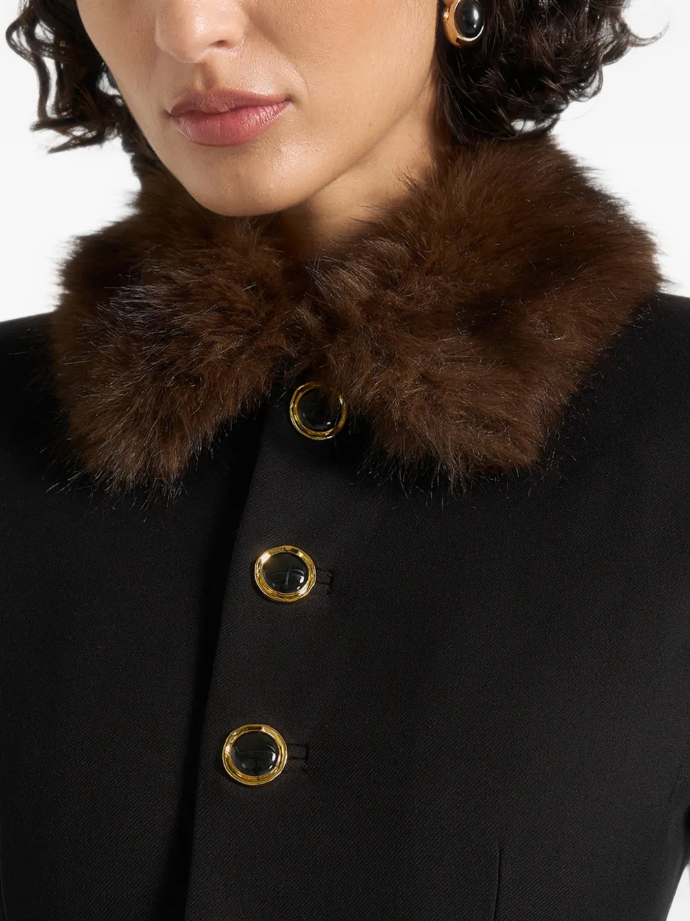 Manière De Voir Amelie in black brown wool-blend fur-trim hourglass blazer dress Zwart