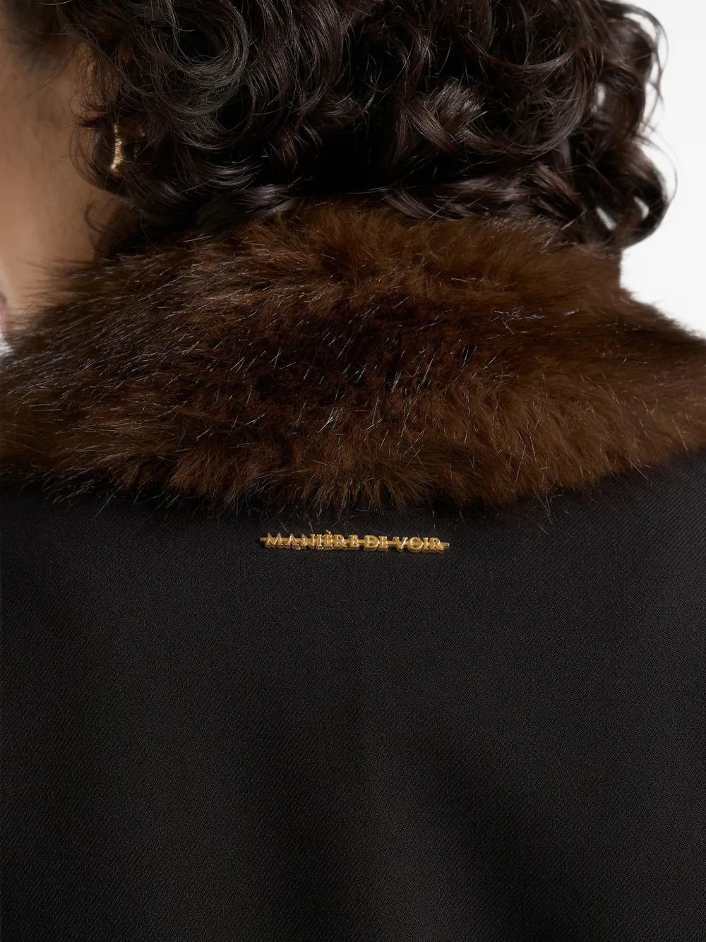 Manière De Voir Amelie in black brown wool-blend fur-trim hourglass blazer dress Zwart