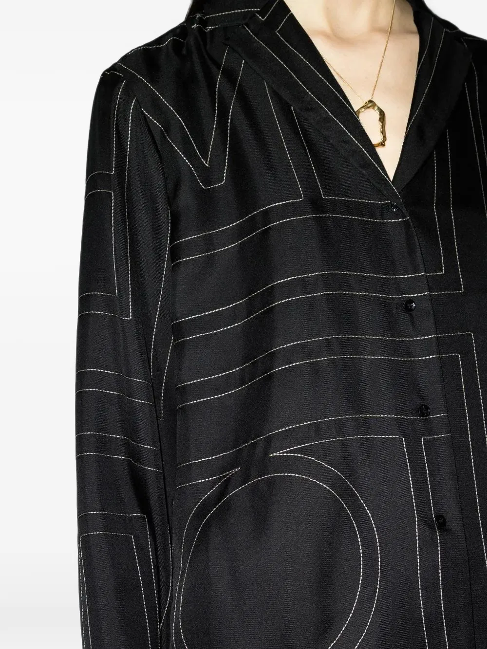 TOTEME Monogram silk pj top black Zwart