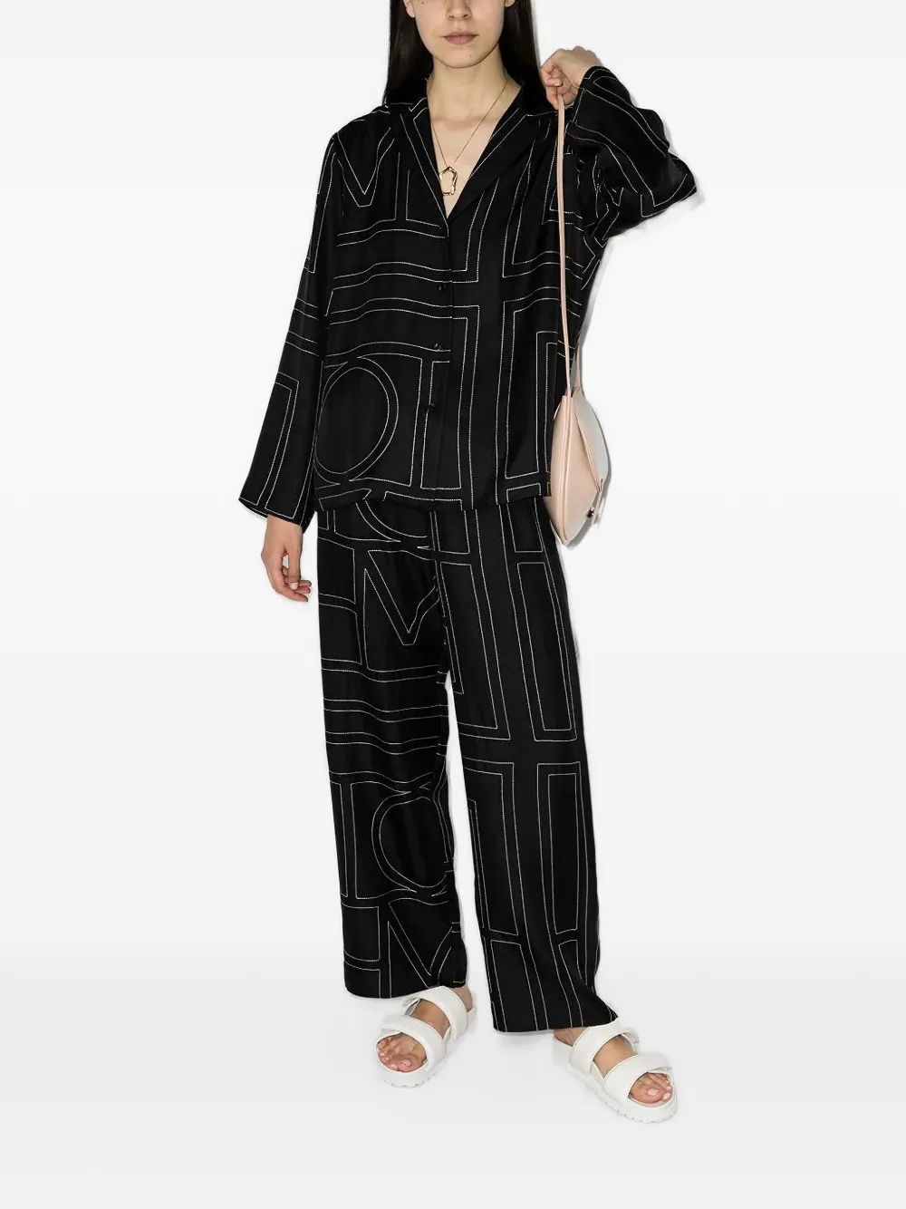 TOTEME Monogram silk pj top black Zwart