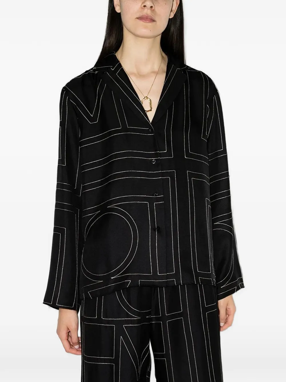 TOTEME Monogram silk pj top black Zwart