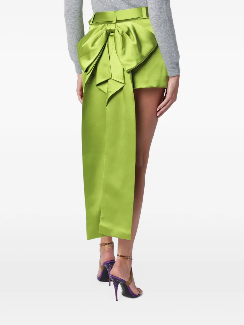 Self-Portrait green satin bow mini skirt Groen