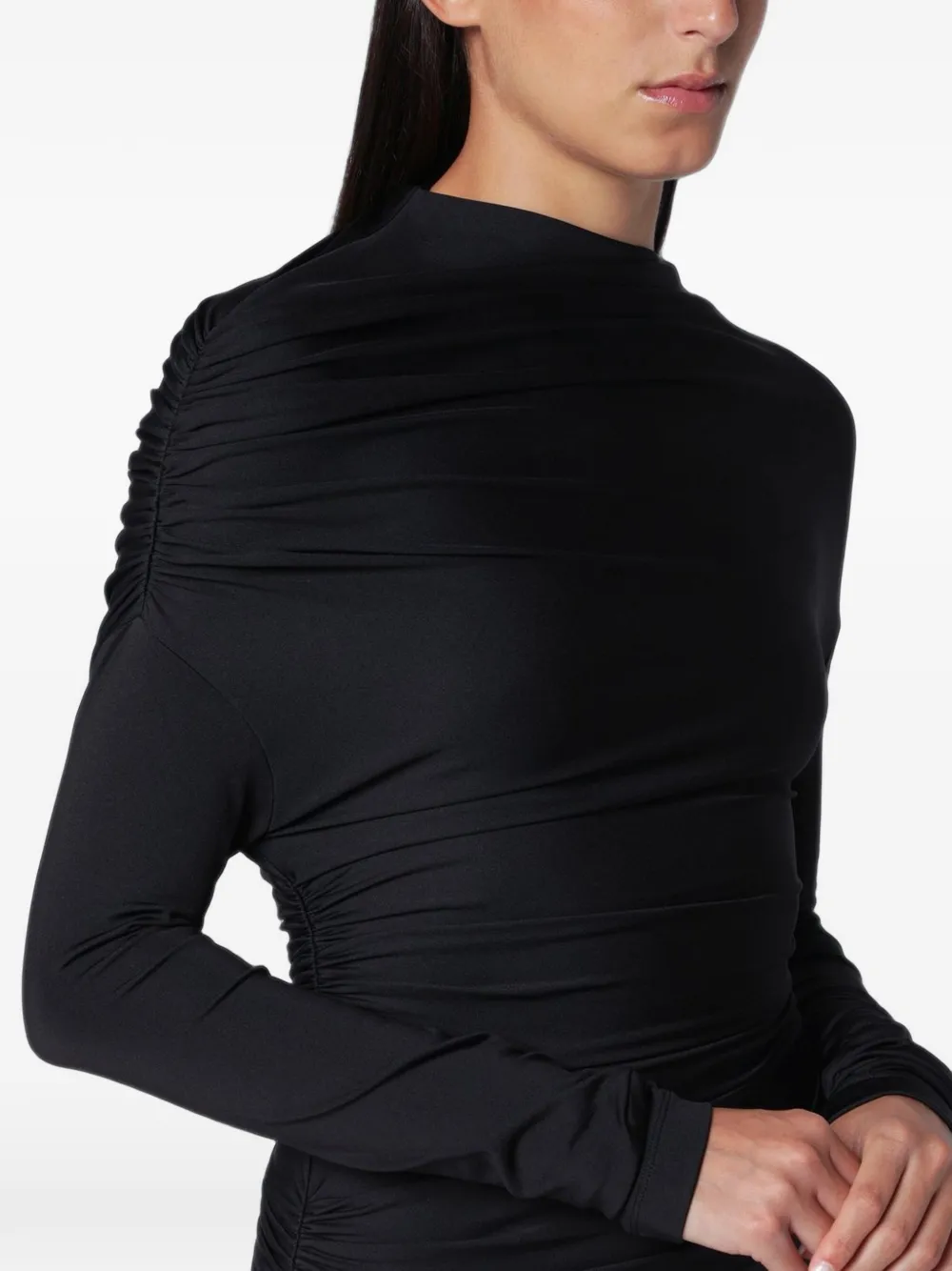 Victoria Beckham draped-shoulder long-sleeve maxi dress Zwart