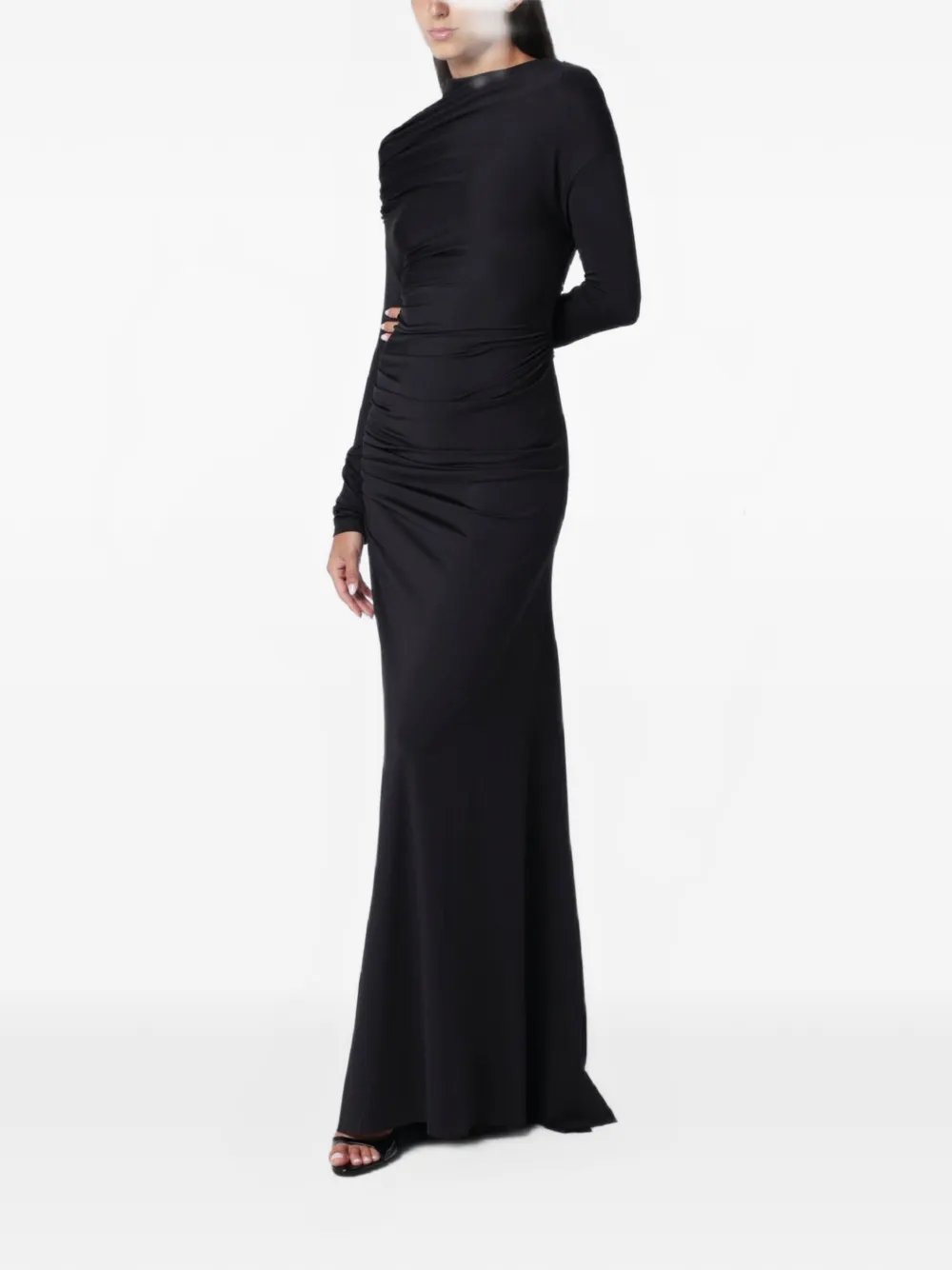 Victoria Beckham draped-shoulder long-sleeve maxi dress - Schwarz