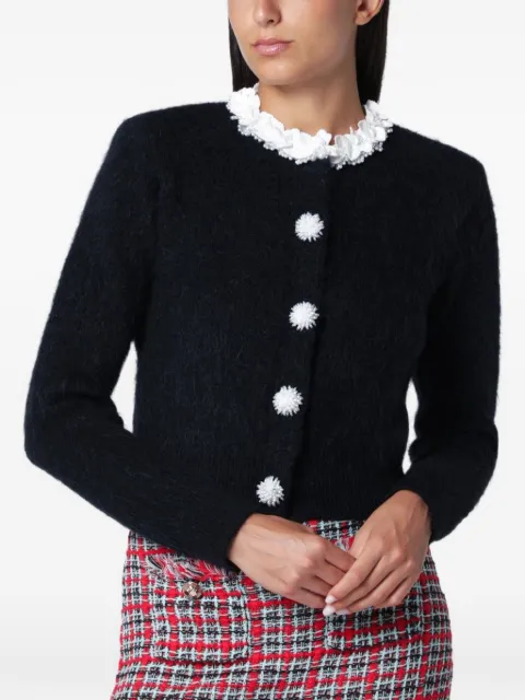 Self-Portrait navy flower pearl trim knit jumper