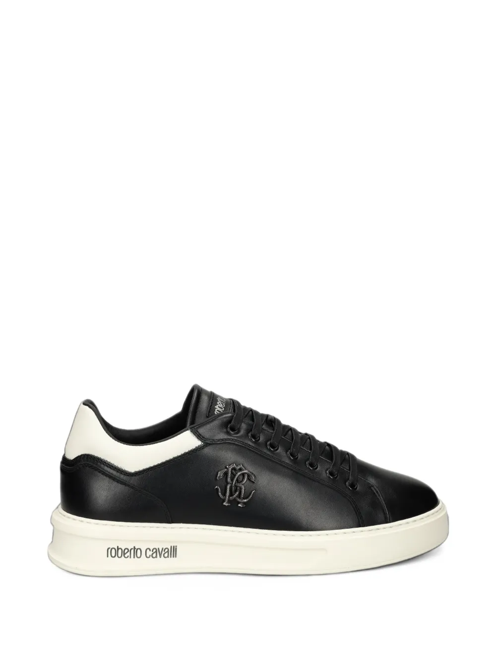 Roberto Cavalli logo-plaque leather sneakers - Nero