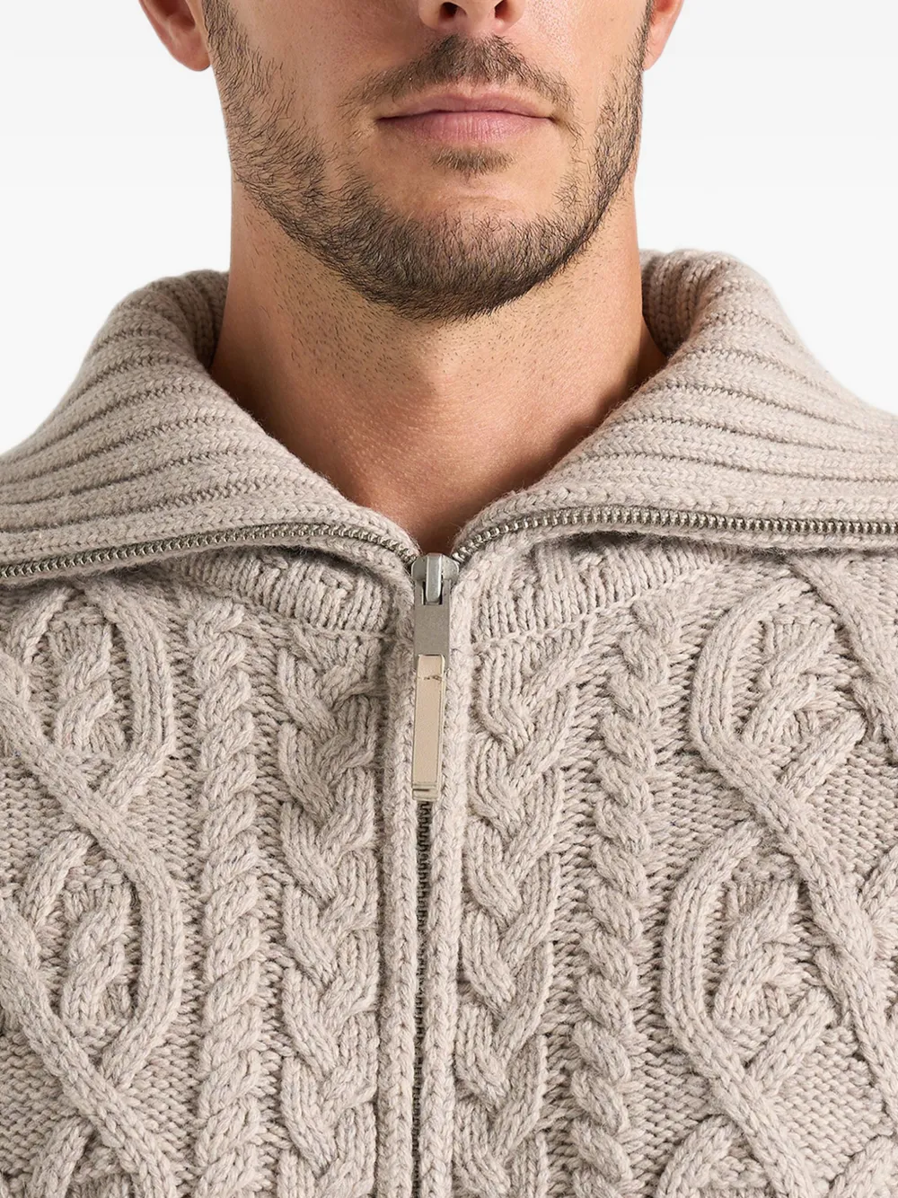 Manière De Voir Amael in taupe cable knit wool-blend cardigan Beige