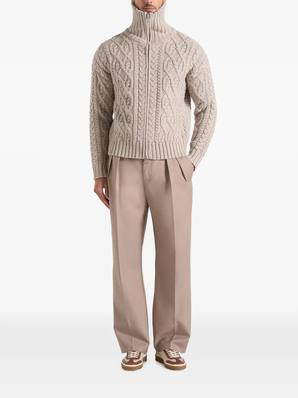 Manière De Voir Amael in taupe cable knit wool-blend cardigan Beige