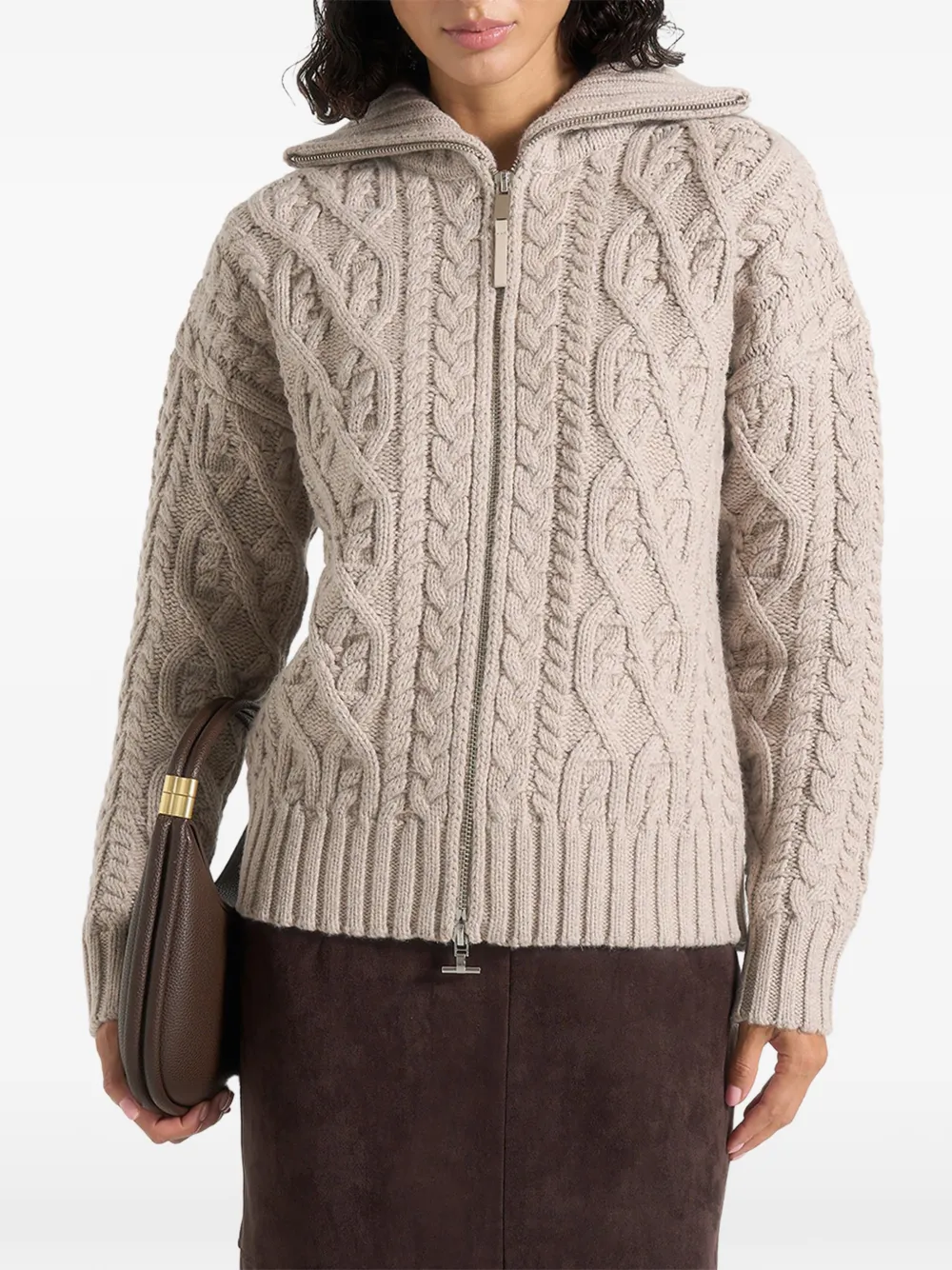 Manière De Voir Amael in taupe cable knit wool-blend cardigan Beige