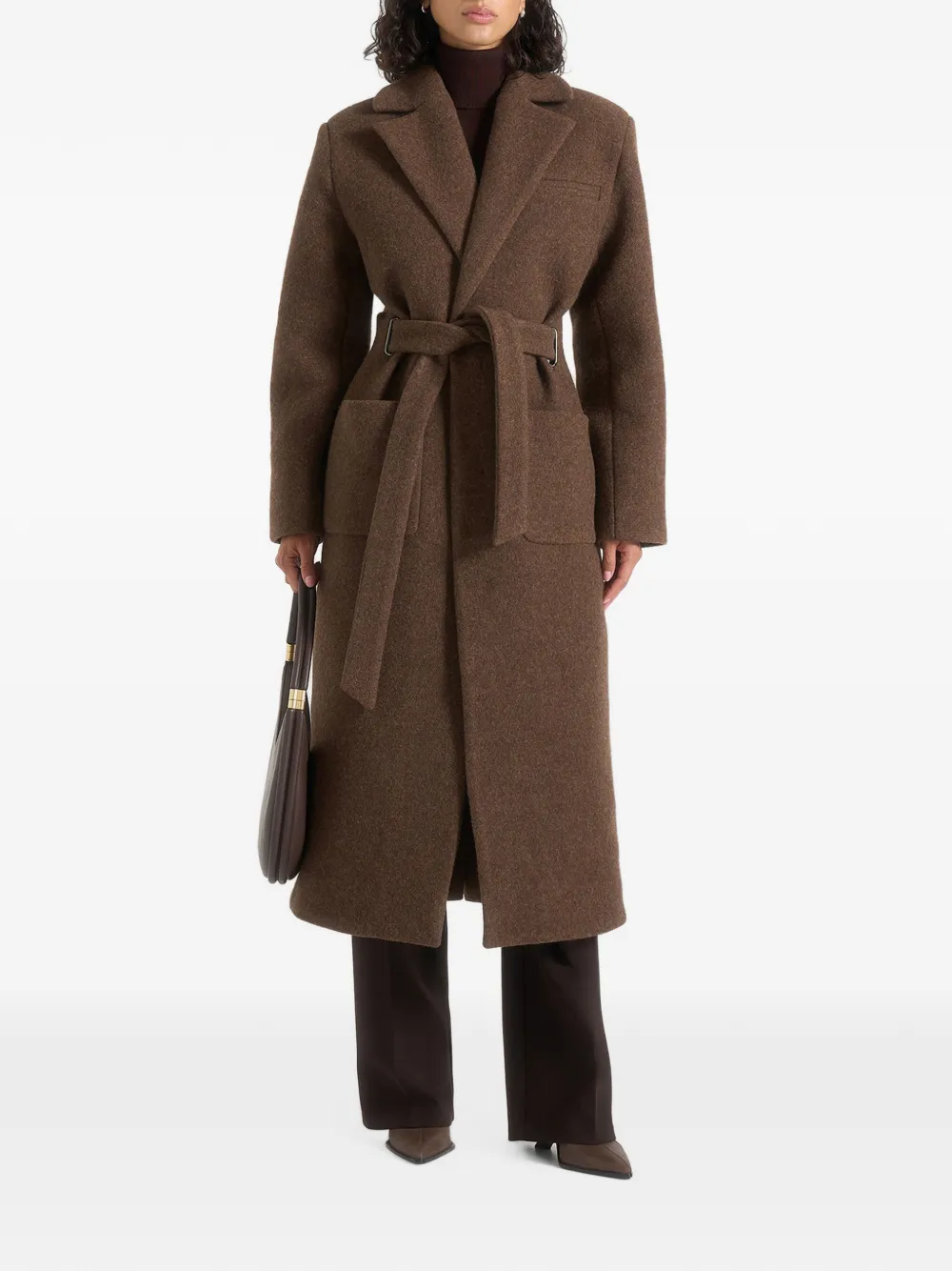 Manière De Voir Jena in brown wide shoulder wool coat with cinch belt - Marrone