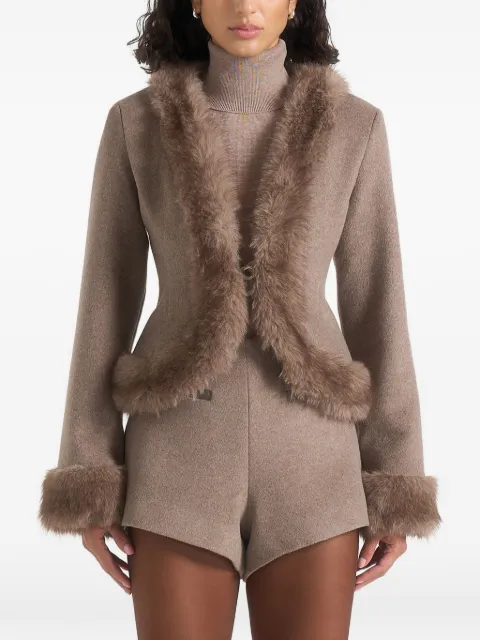 Manière De Voir Lina in taupe sculpted wool & fur trim jacket
