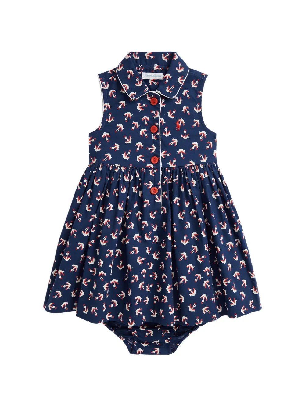 POLO RALPH LAUREN KIDS anchor-print cotton shirtdress & bloomer - Blu