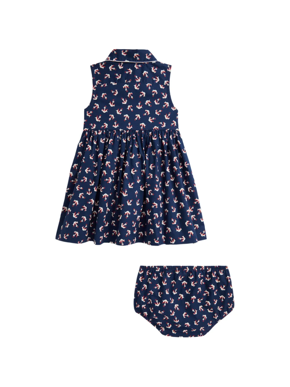 POLO RALPH LAUREN KIDS anchor-print cotton shirtdress & bloomer Blauw