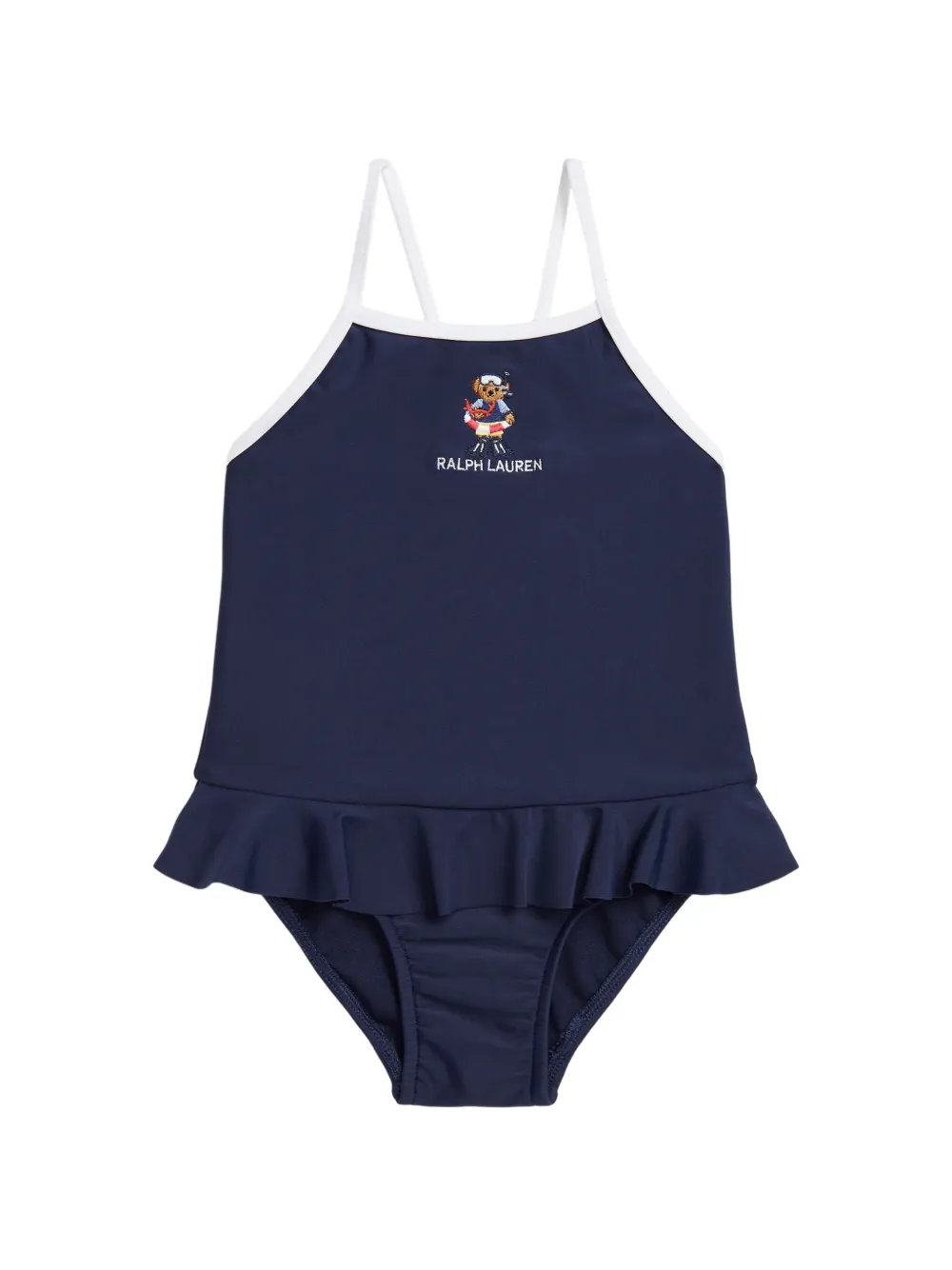 POLO RALPH LAUREN KIDS Polo Bear ruffled swimsuit Blauw
