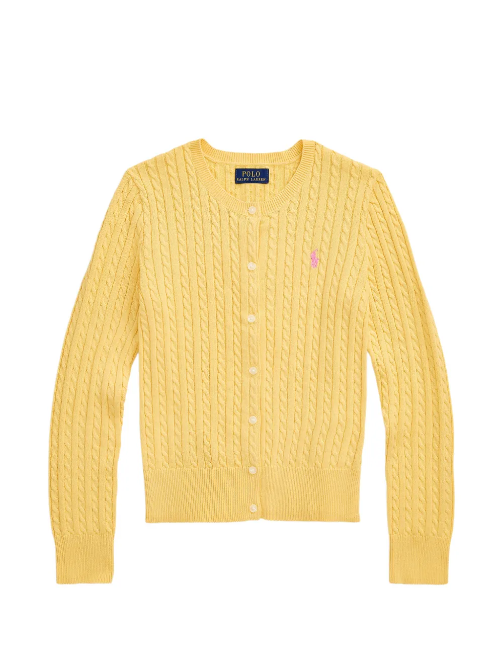 POLO RALPH LAUREN KIDS cable-knit embroidered-logo cardigan - Giallo