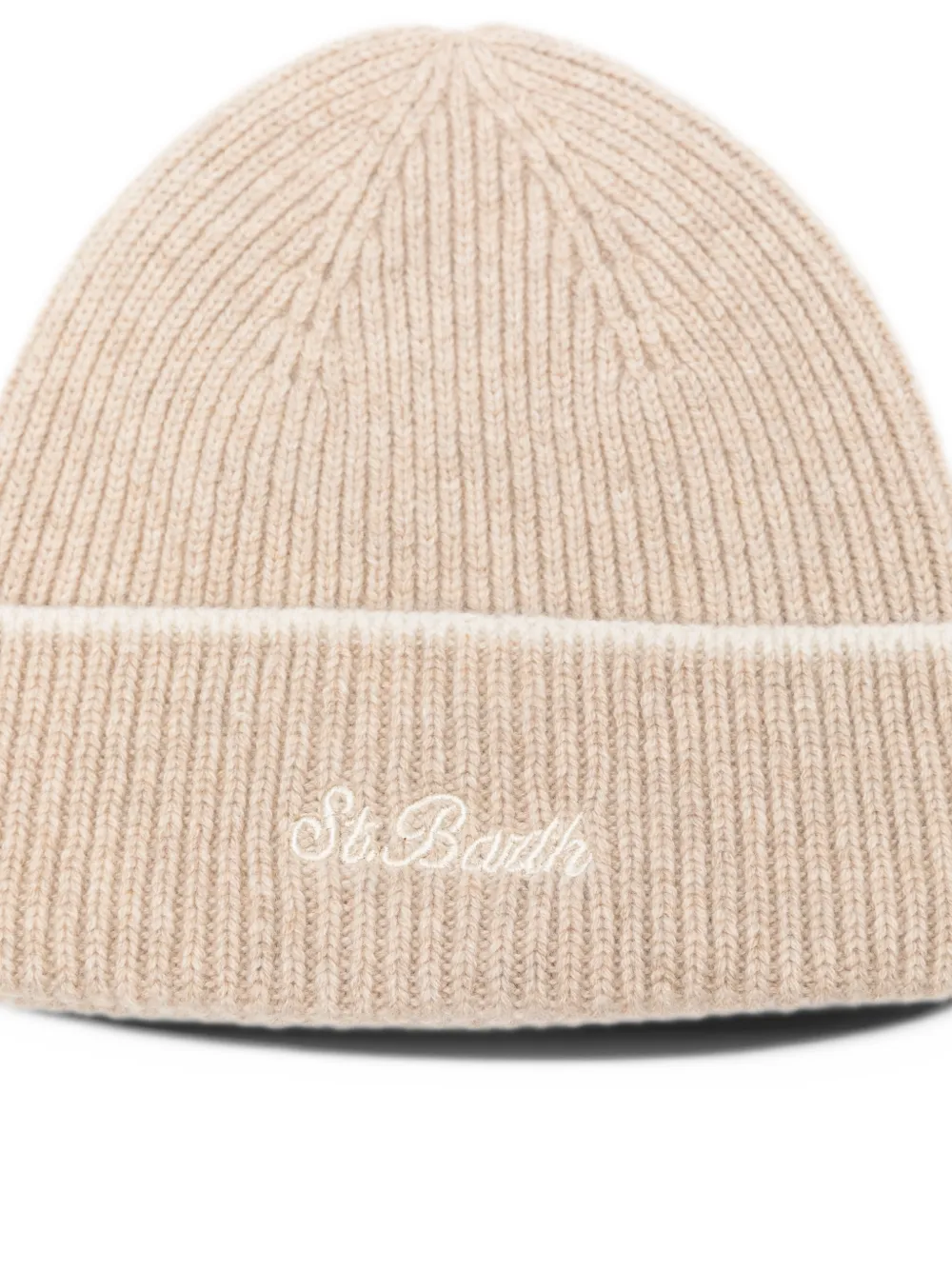 MC2 Saint Barth Kids logo-embroidered ribbed-knit beanie hat Beige