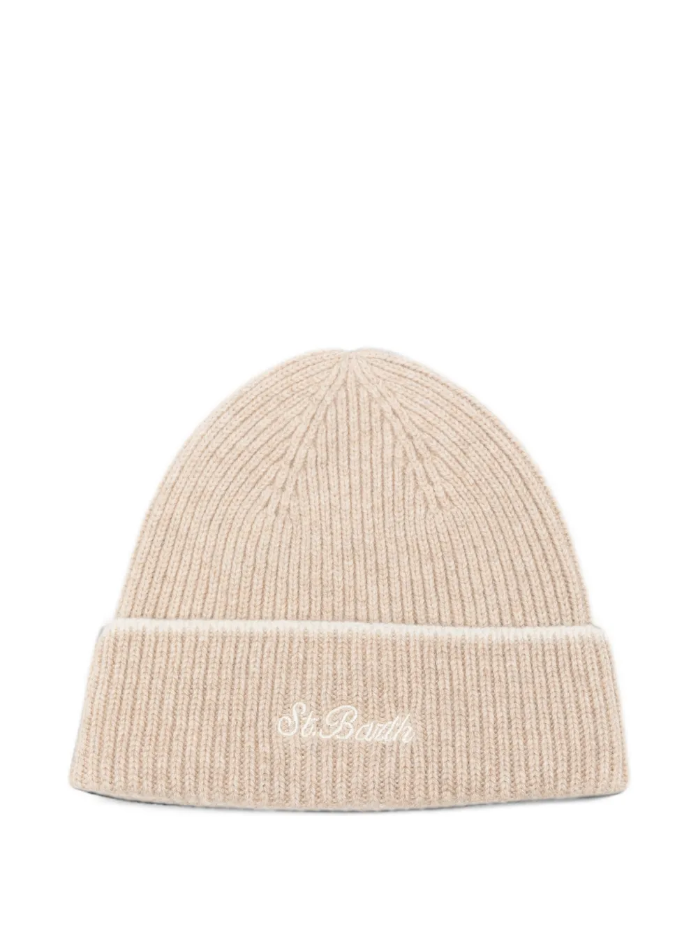MC2 Saint Barth Kids logo-embroidered ribbed-knit beanie hat Beige