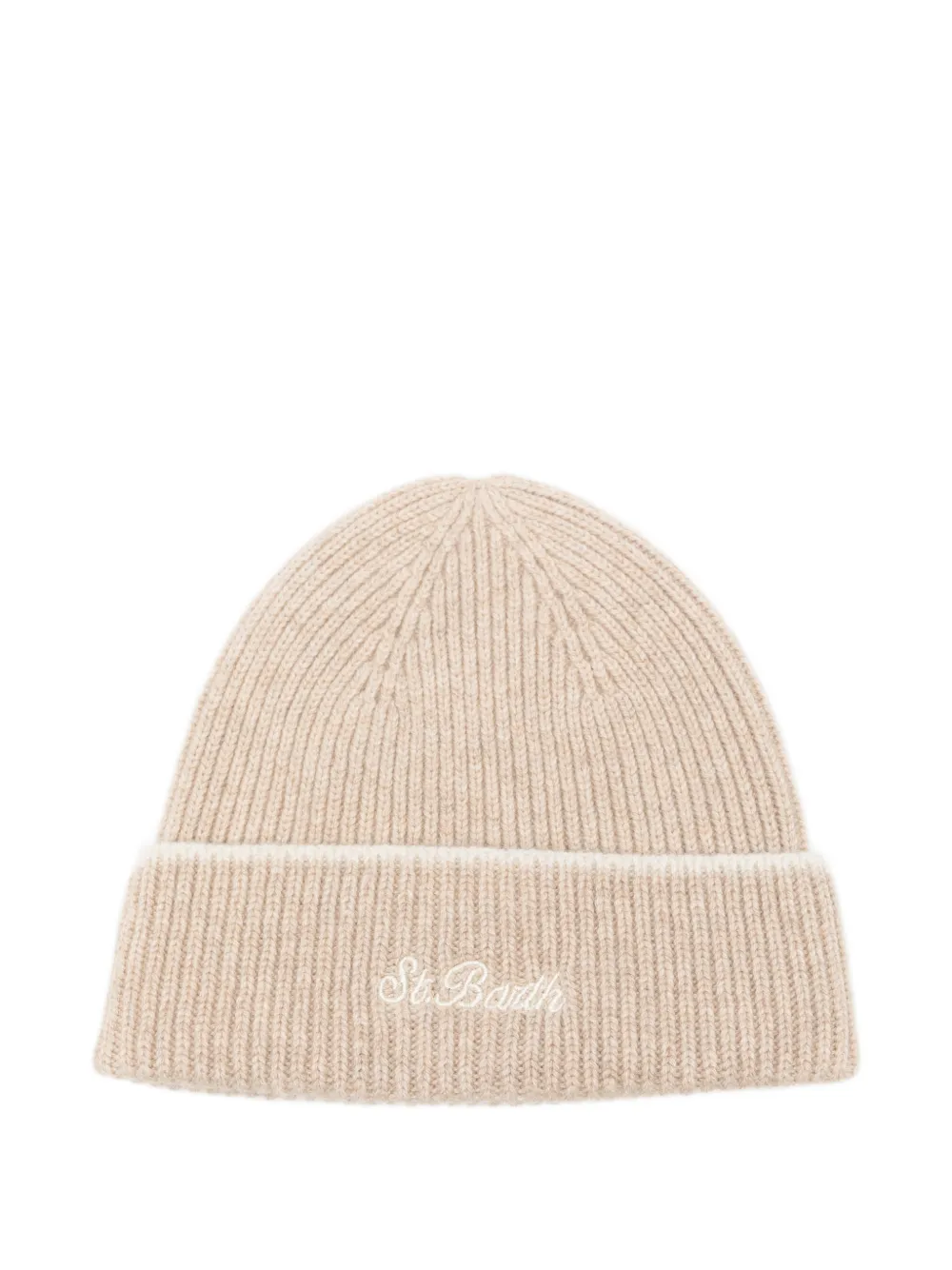 MC2 Saint Barth Kids logo-embroidered ribbed-knit beanie hat Beige