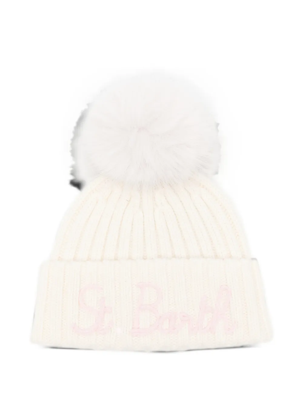 MC2 Saint Barth Kids logo-embroidered pompom beanie hat Beige