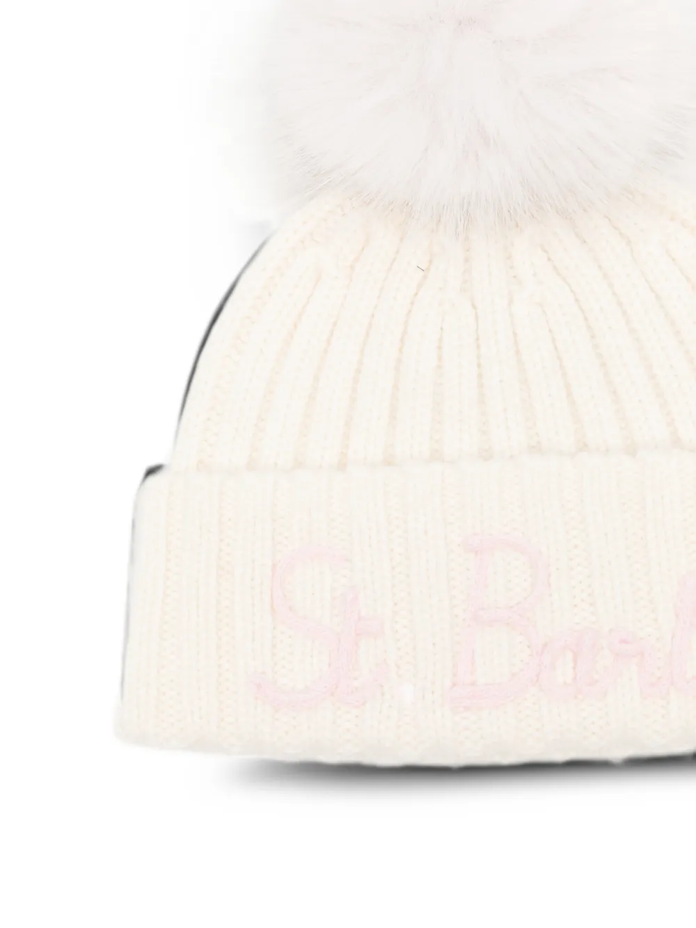 MC2 Saint Barth Kids logo-embroidered pompom beanie hat Beige