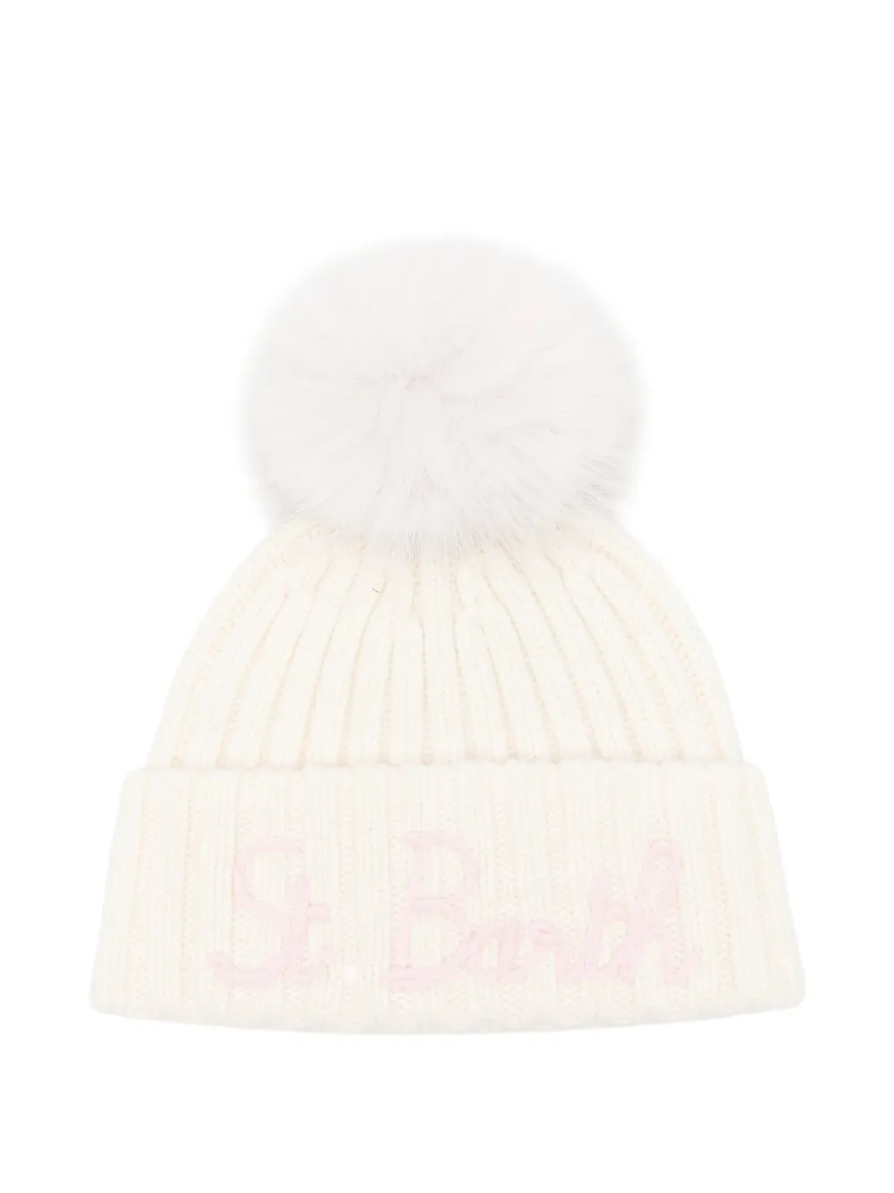 MC2 Saint Barth Kids logo-embroidered pompom beanie hat Beige