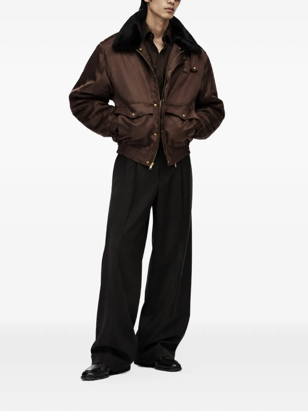 Willy Chavarria Uniform bomberjack met kraag van imitatiebont Bruin