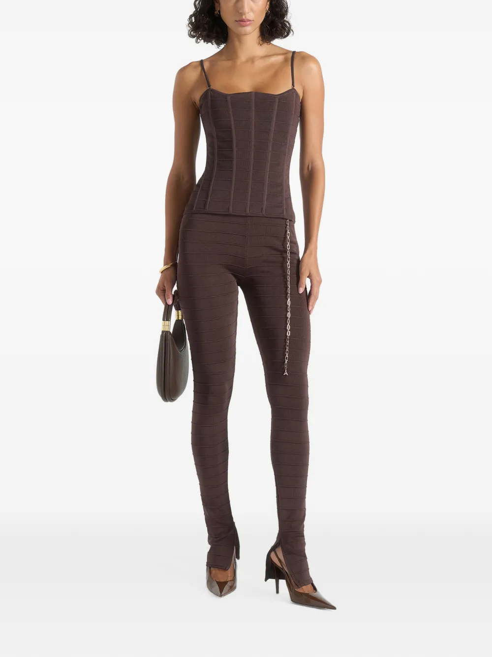 Manière De Voir Leigh in brown ottoman bandage knit split hem leggings Bruin