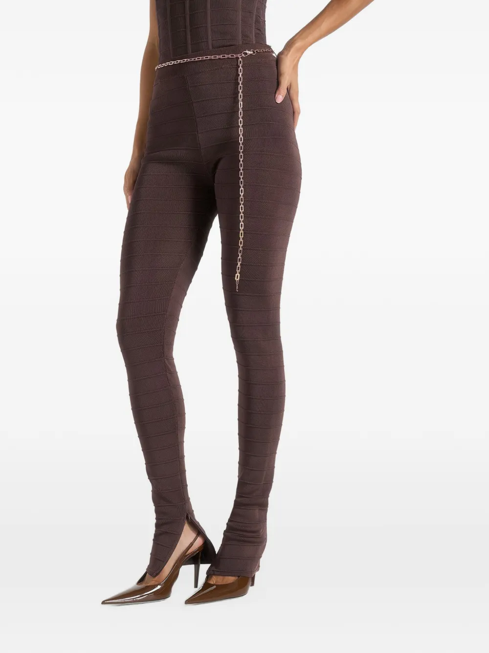 Manière De Voir Leigh in brown ottoman bandage knit split hem leggings - Braun
