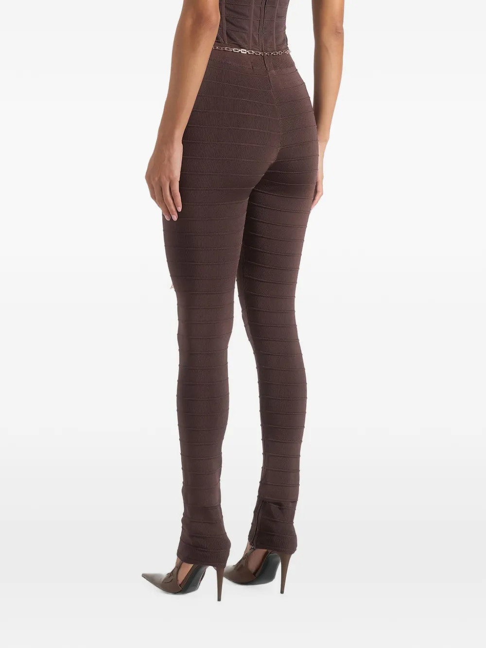 Manière De Voir Leigh in brown ottoman bandage knit split hem leggings Bruin