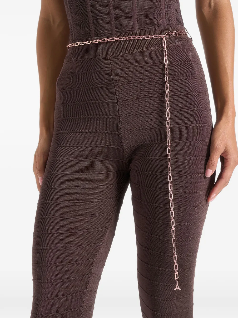 Manière De Voir Leigh in brown ottoman bandage knit split hem leggings Bruin