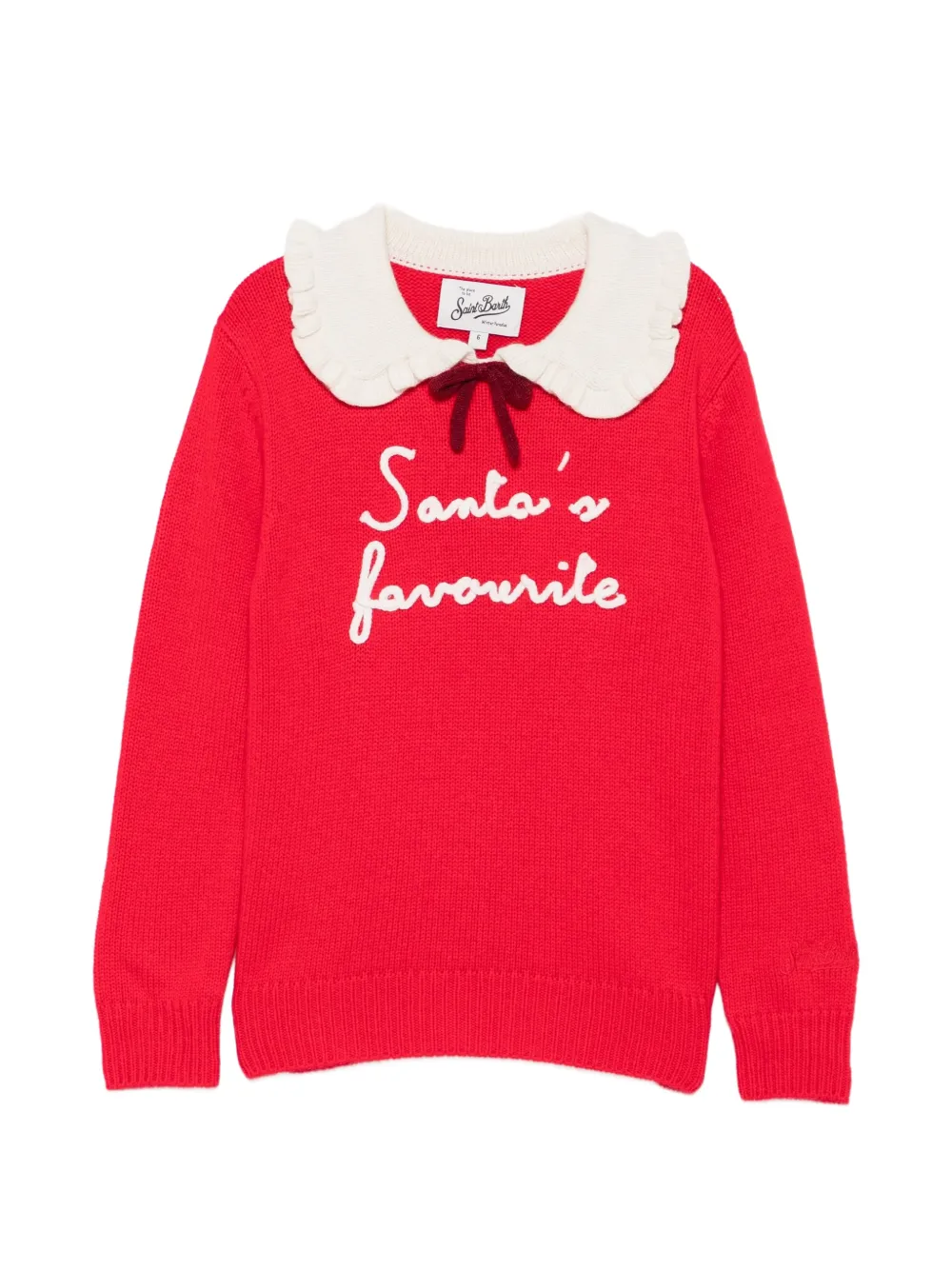MC2 Saint Barth Kids Dizzy ruffled-collar slogan-embroidered sweater Rood