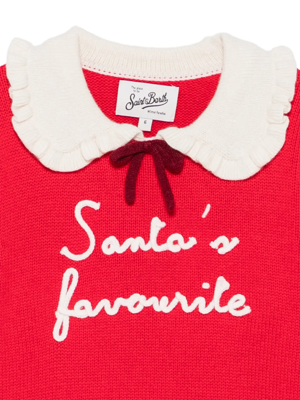 MC2 Saint Barth Kids Dizzy ruffled-collar slogan-embroidered sweater Rood