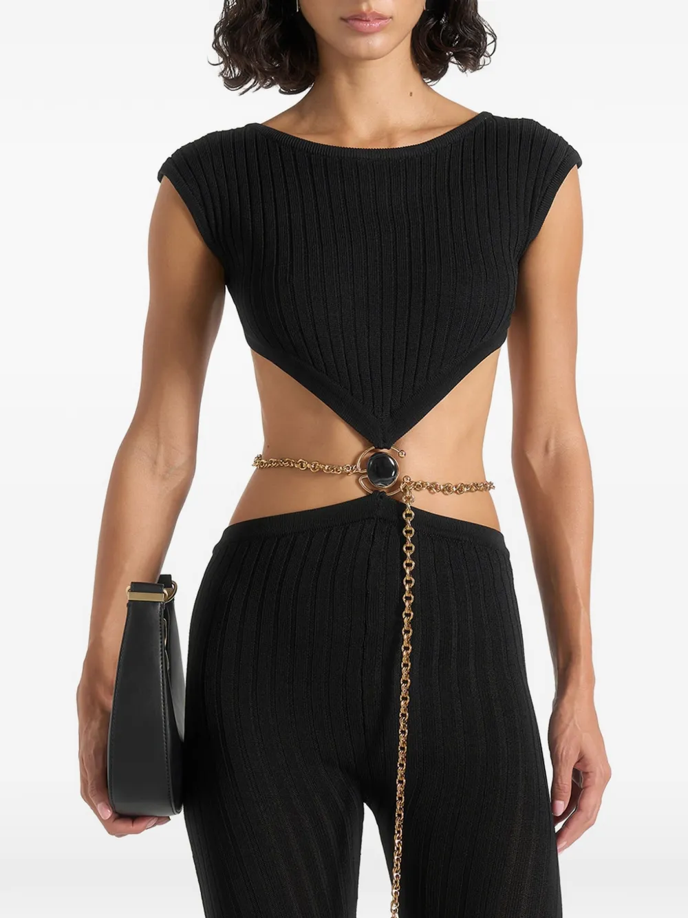 Manière De Voir Zelda ribgebreide jumpsuit met kettingriem Zwart