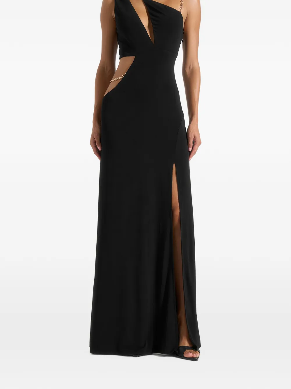 Manière De Voir Janelle in black one-shoulder cut-out chain maxi dress - Nero