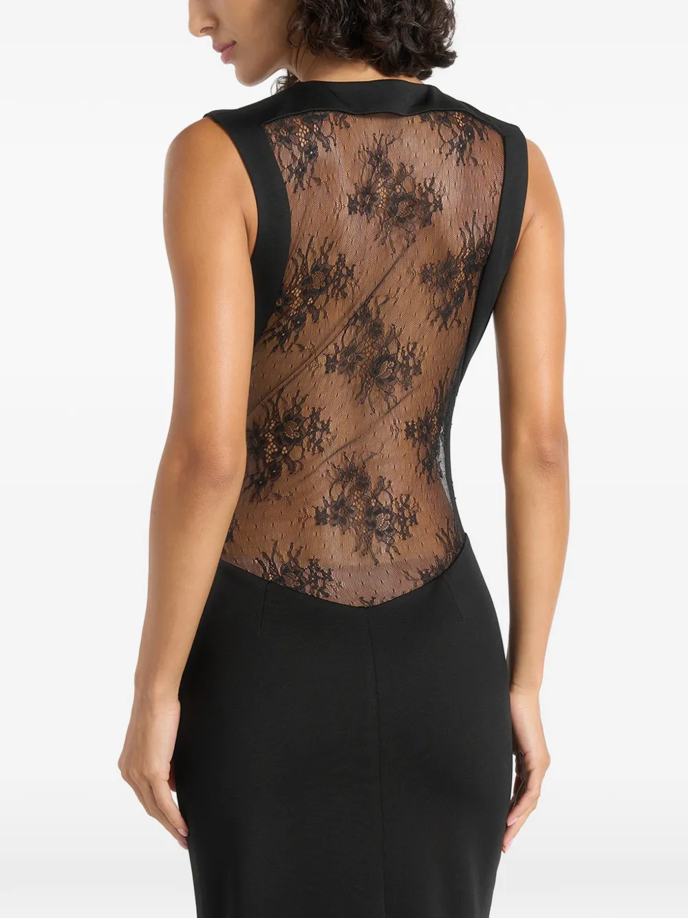 Manière De Voir Georgina in black V-Neck chantilly lace back maxi dress Zwart