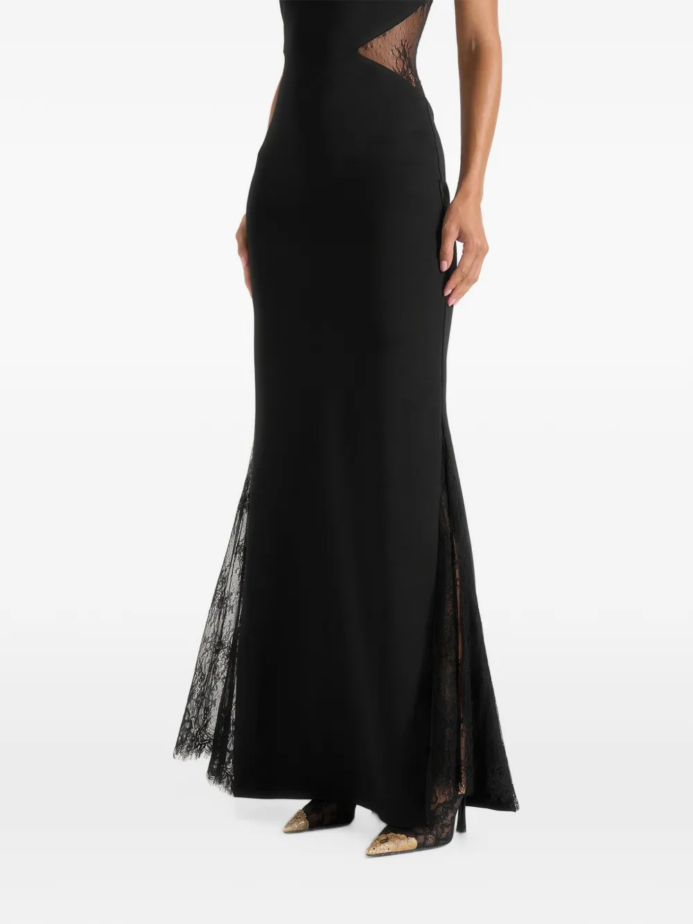 Manière De Voir Georgina in black V-Neck chantilly lace back maxi dress Zwart
