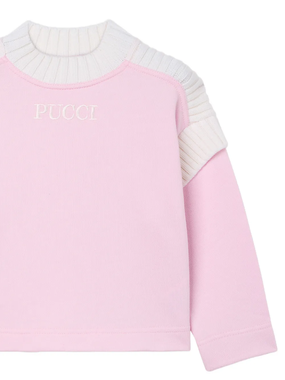PUCCI Junior logo-embroidered ribbed-panel sweatshirt Roze