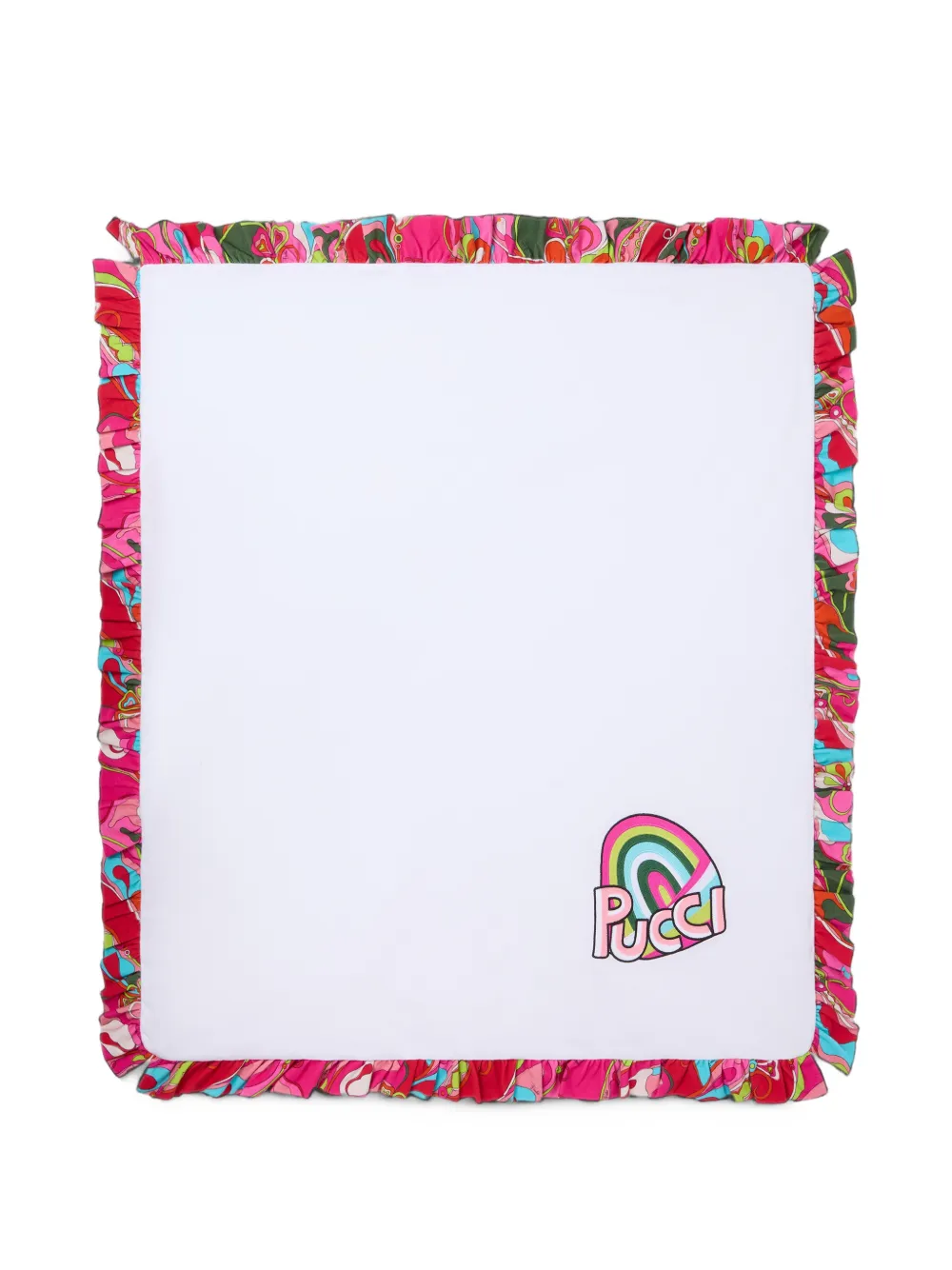 PUCCI Junior ruffle-trim logo-patch blanket - Bianco