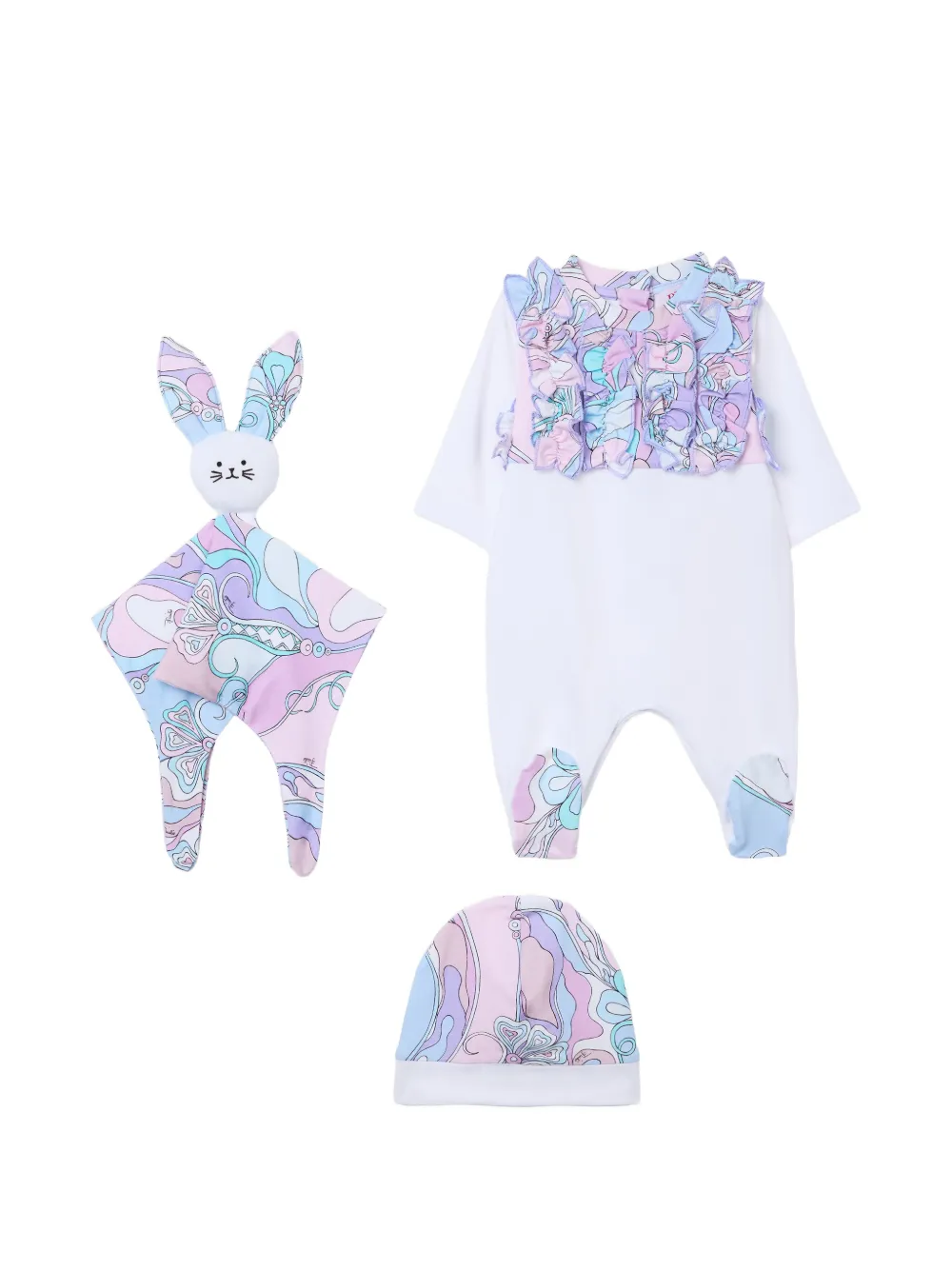 PUCCI Junior Orchidee print ruffled babygrow set (set of three) - Weiß