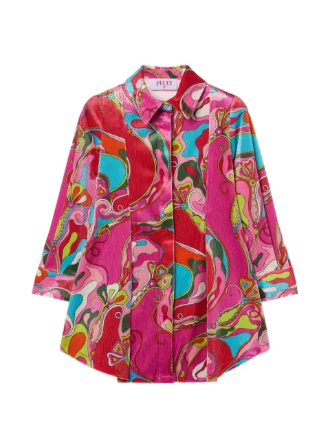 PUCCI Junior Orchidee printed-velvet shirt mini dress
