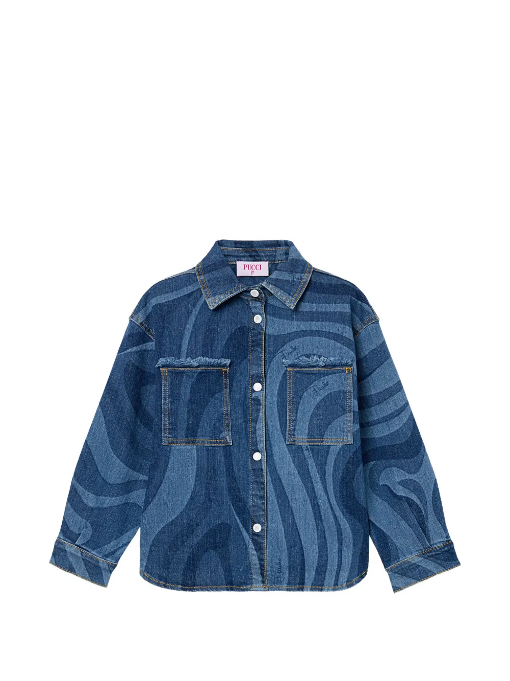 PUCCI Junior Marmo print-denim shirt - Blau