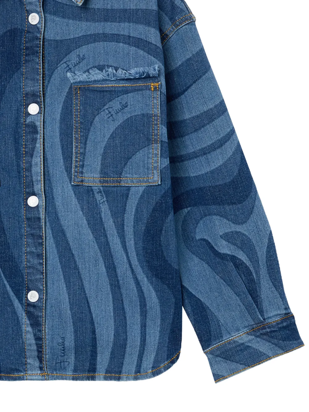 PUCCI Junior Denim shirt met Marmo-print Blauw