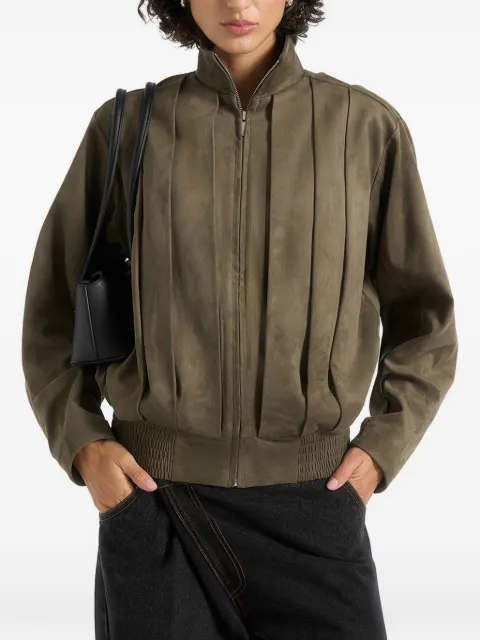 Manière De Voir Kirsty in dark sage oversized pleated suede bomber jacket
