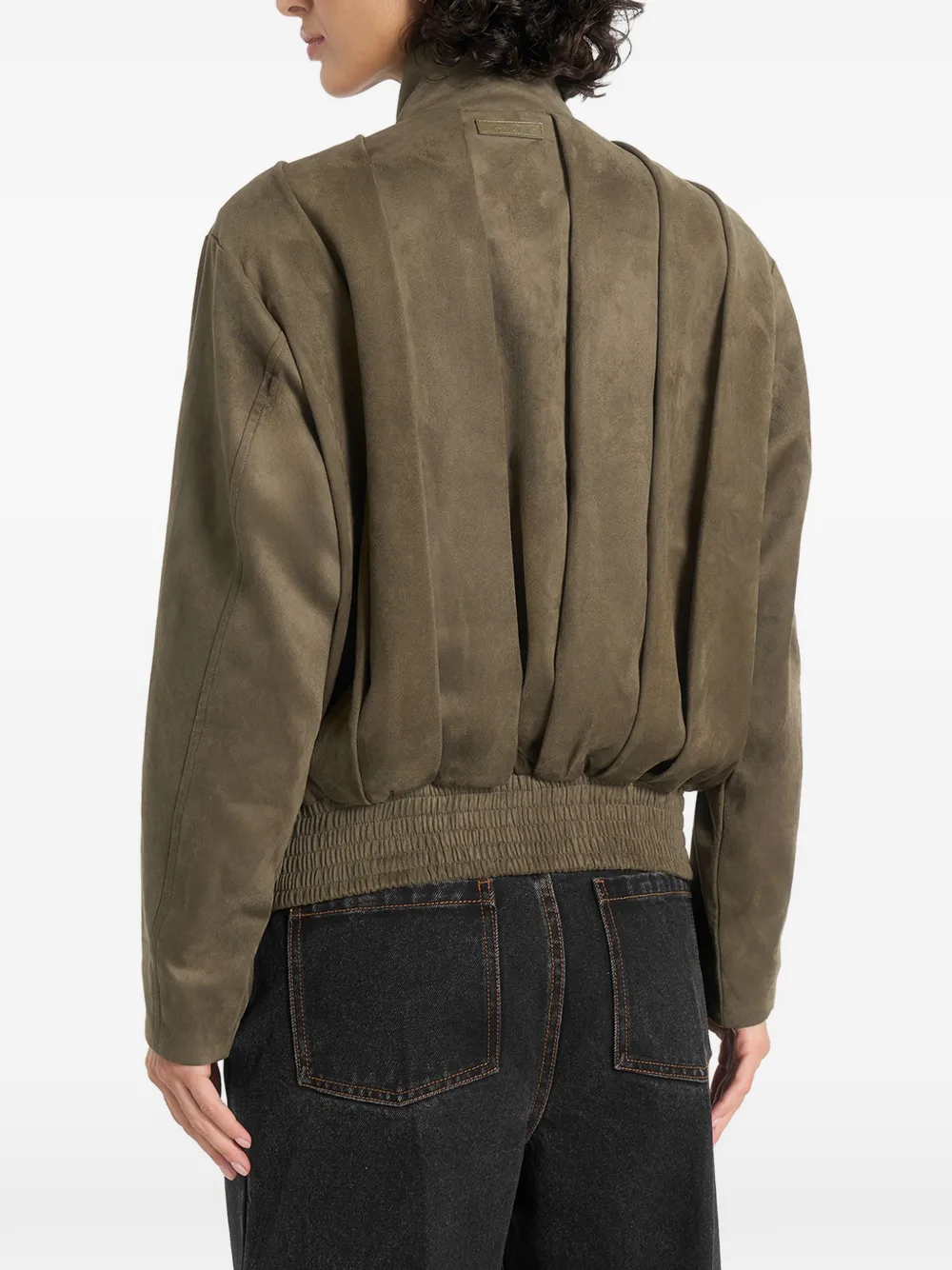 Manière De Voir Kirsty in dark sage oversized pleated suede bomber jacket Groen