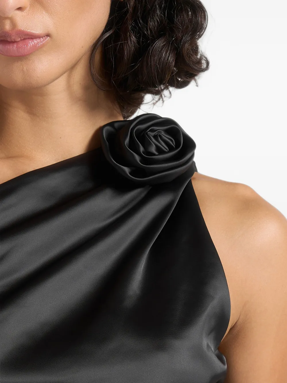 Manière De Voir Heidi in black one-shoulder satin rosette top Zwart