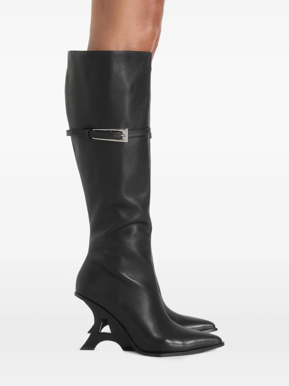 Manière De Voir L'Eiffel in black pointed knee high leather boot with buckle - Schwarz