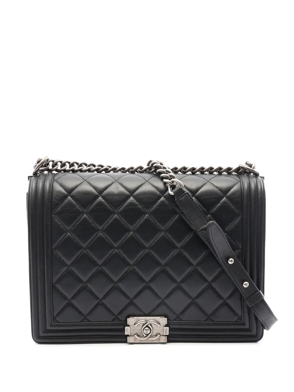 CHANEL Pre-Owned 2014 Large Quilted Lambskin Boy Flap crossbody bag - Black