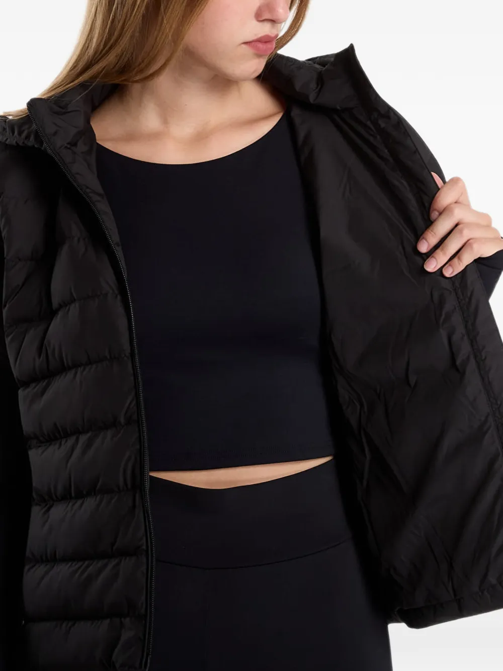 Ea7 Emporio Armani quilted hooded jacket Zwart