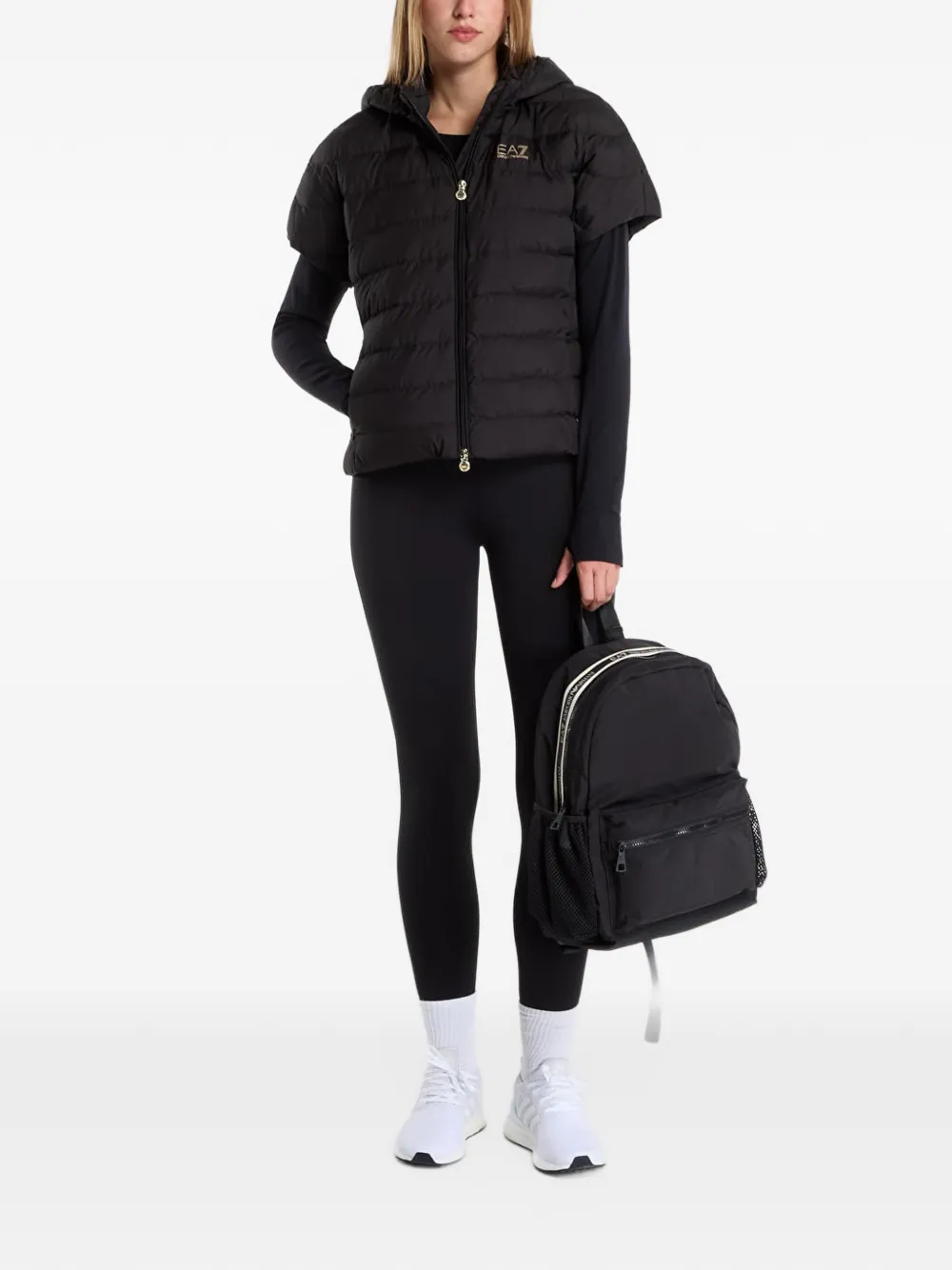 Ea7 Emporio Armani quilted hooded jacket Zwart
