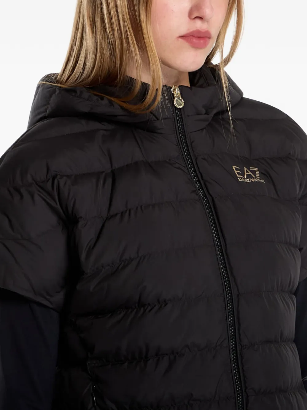 Ea7 Emporio Armani quilted hooded jacket Zwart
